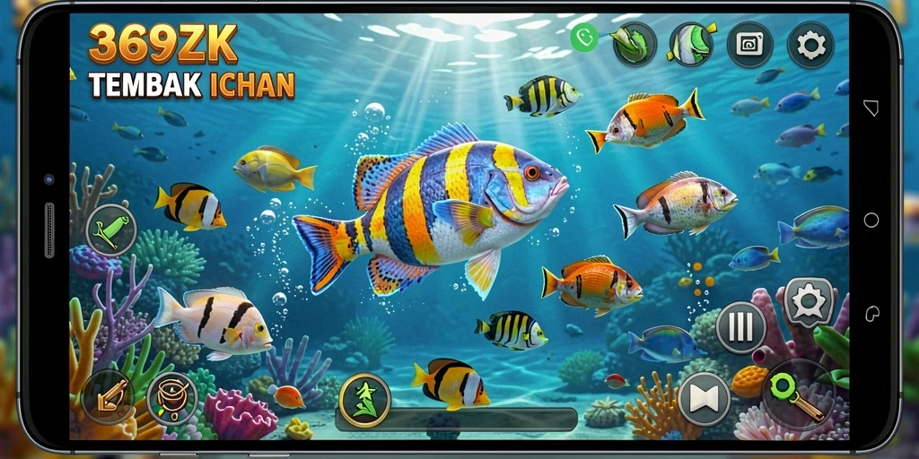 Tampilan gameplay seru di 369ZK dengan aksi tembak ikan.