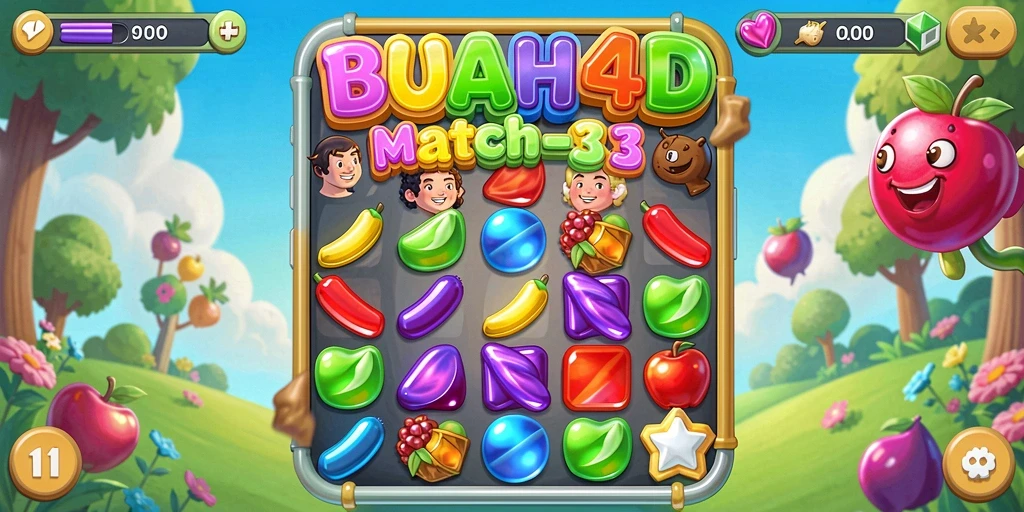 Tampilan gameplay BUAH4D dengan buah-buahan ceria yang penuh warna.