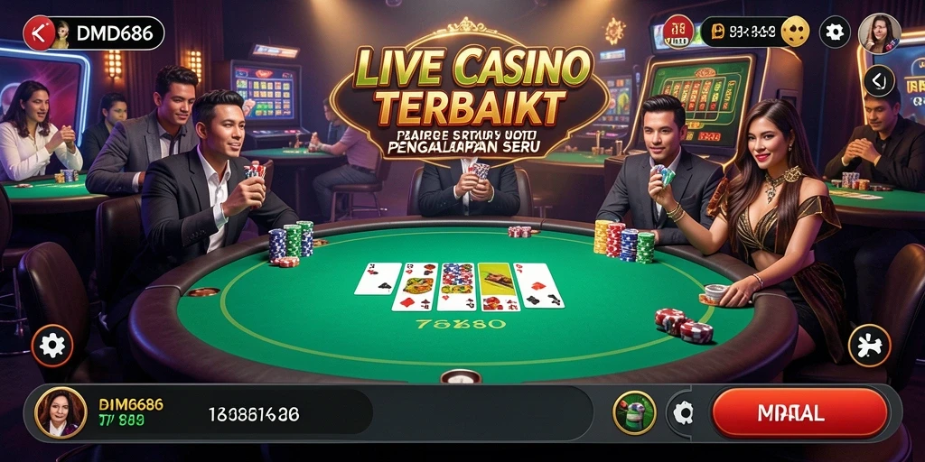 Screenshot gameplay DMD686 yang menampilkan suasana kasino langsung yang seru.