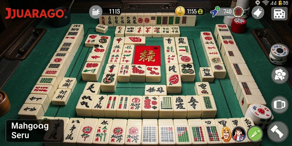Screenshot gameplay JUARAGO menampilkan aksi seru Mahjong yang menantang.