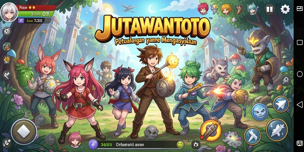 Tangkapan layar gameplay JUTAWANTOTO menampilkan aksi pertarungan yang menampilkan karakter Anime.
