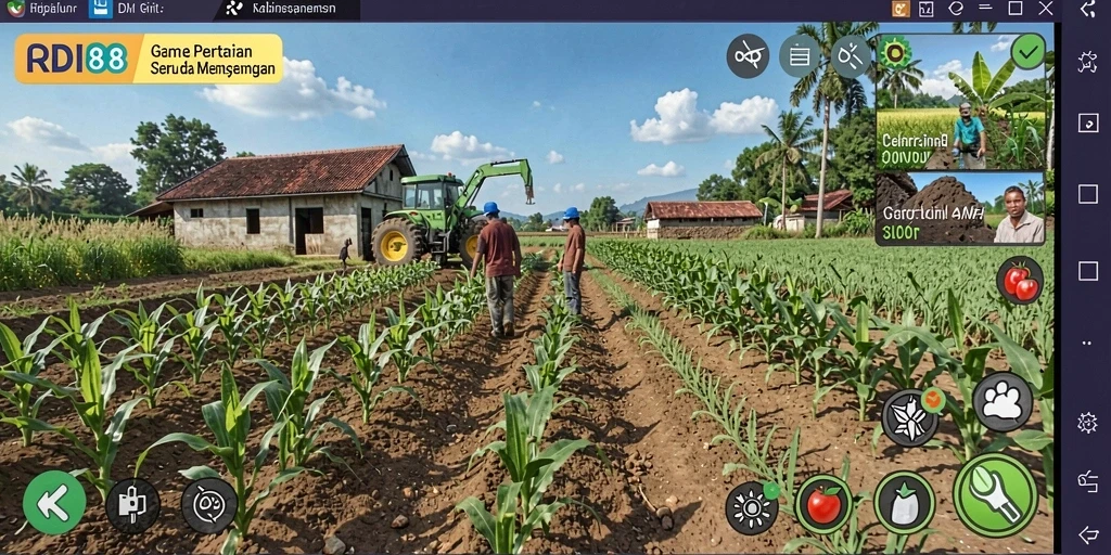 Tampilan gameplay RDI88 dengan kebun yang subur dan beragam tanaman.