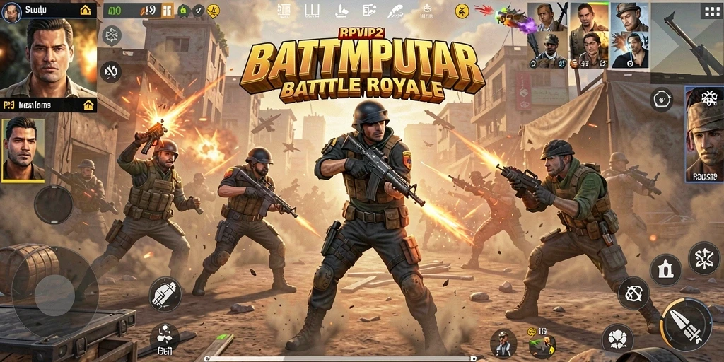 Screenshot utama RPVIP2 menampilkan aksi intens Battle Royale.