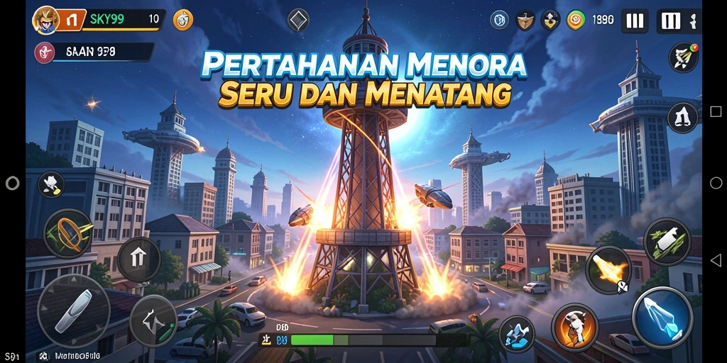 Tangkapan layar <strong>SKY99</strong> menampilkan aksi pertahanan menara yang mendebarkan.