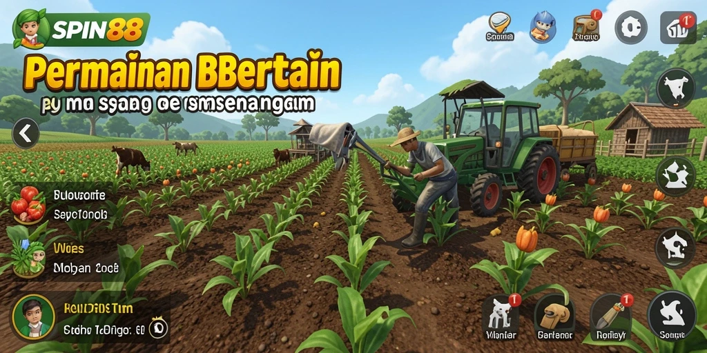 Screenshot gameplay SPIN88 yang menunjukkan aktivitas bertani yang menyenangkan.