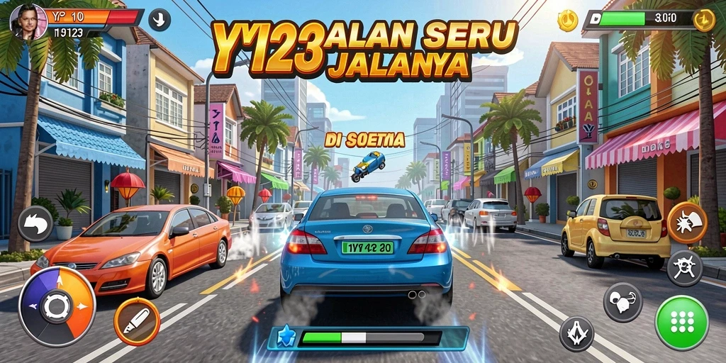 Screenshot gameplay YY123 yang menampilkan aksi balapan seru di lintasan.